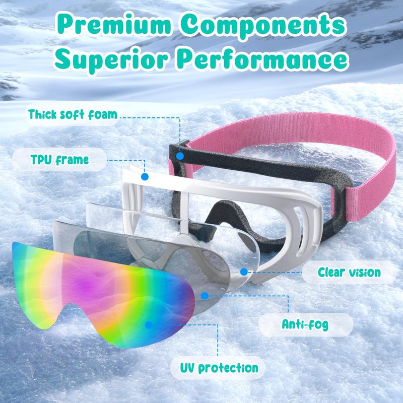 COOLOO 3 Pack Kids Ski Goggles, Anti-fog Snowboard Goggles with UV400 Protection, Snow Goggles for Boys Girls Youth Men Women - Image 2